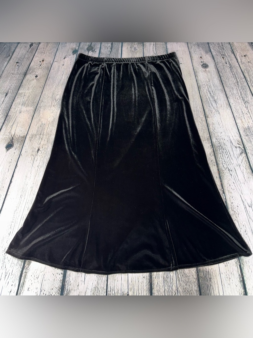 Vintage 90s Y2K Notations Black Velvet Midi Maxi A-Line Skirt Whimsigoth Size L